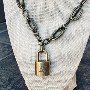 Authentic Gold tone Louis Vuitton padlock and key pendant necklace